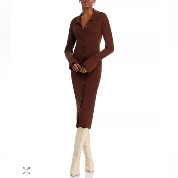 PAIGE Sundara Slim Chocolate Brown Long Sleeve Organic Cotton Midi Dress-S - Picture 3 of 16